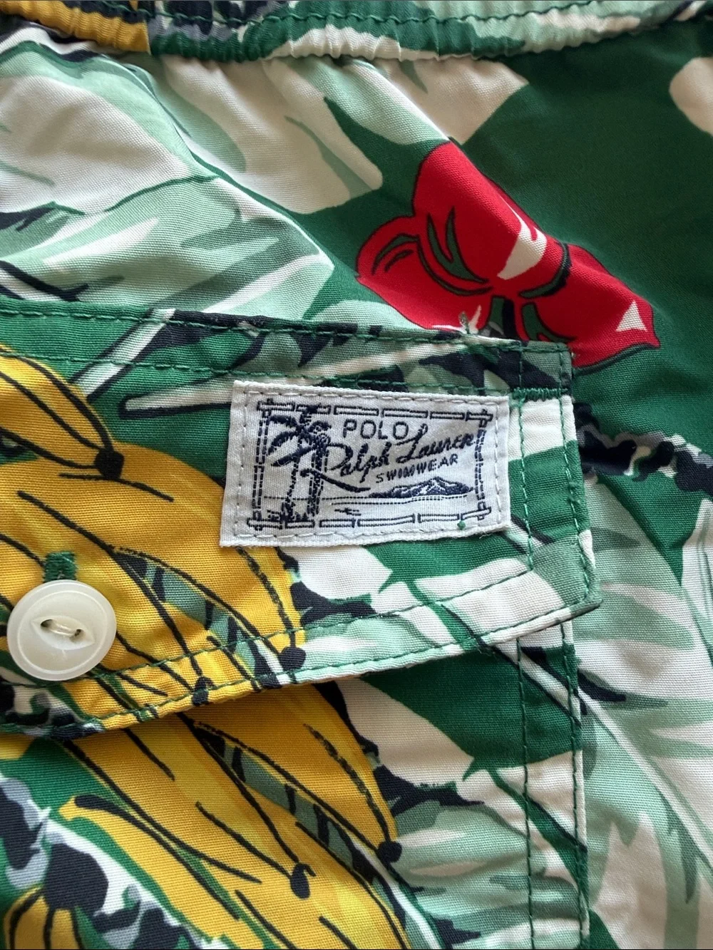 Ralph Lauren Green Tropical Banana Print Drawstring Swim Trunks
